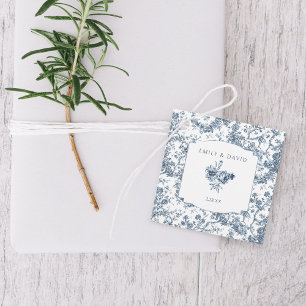 Étiquettes Cadeau Élégante toile Florale Bleue Française Gravée