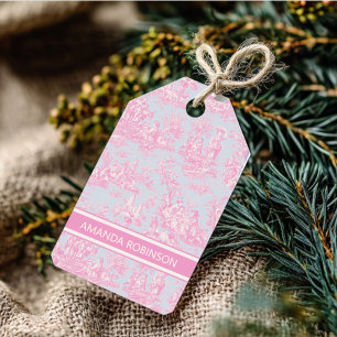 Étiquettes-cadeau Elégante toile rose vintage de jouy