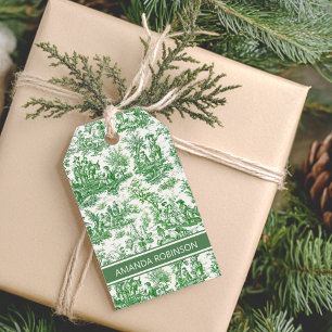 Étiquettes-cadeau Elégante toile vintage verte de jouy