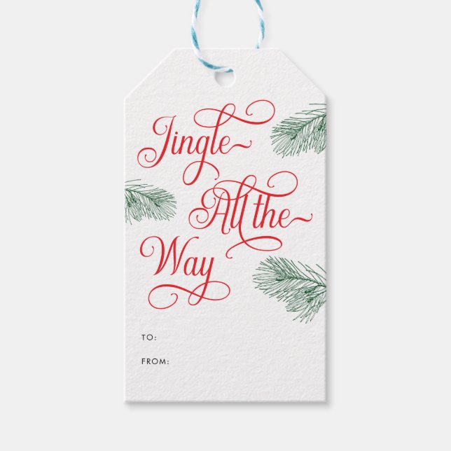Étiquettes-cadeau Élégante verdure Calligraphie rouge Noël (Devant)