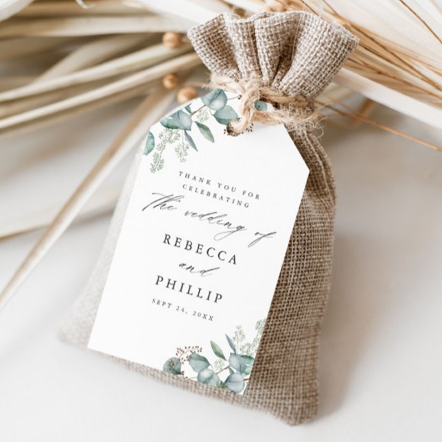 Étiquettes-cadeau Elégante verdure Eucalyptus Merci Favoriser (Elegant Eucalyptus Greenery Wedding Thank You Favor Gift Tags.)