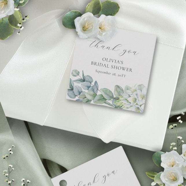 Étiquettes Cadeau Élégante verdure Merci moderne Script Favor (These elegant bridal shower favor tags have a simple, minimalist vibe)