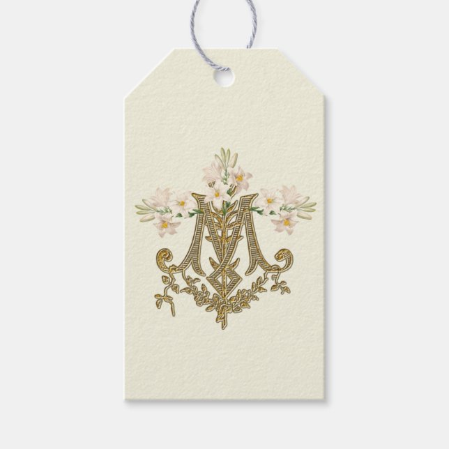 Étiquettes-cadeau Élégante Vierge religieuse Marie Lys Gold Catholiq (Devant)