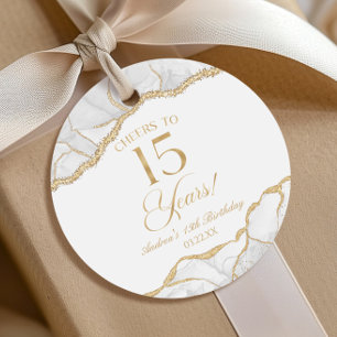 Étiquettes Cadeau Elégante White Gold Agate 15e fête d'anniversaire