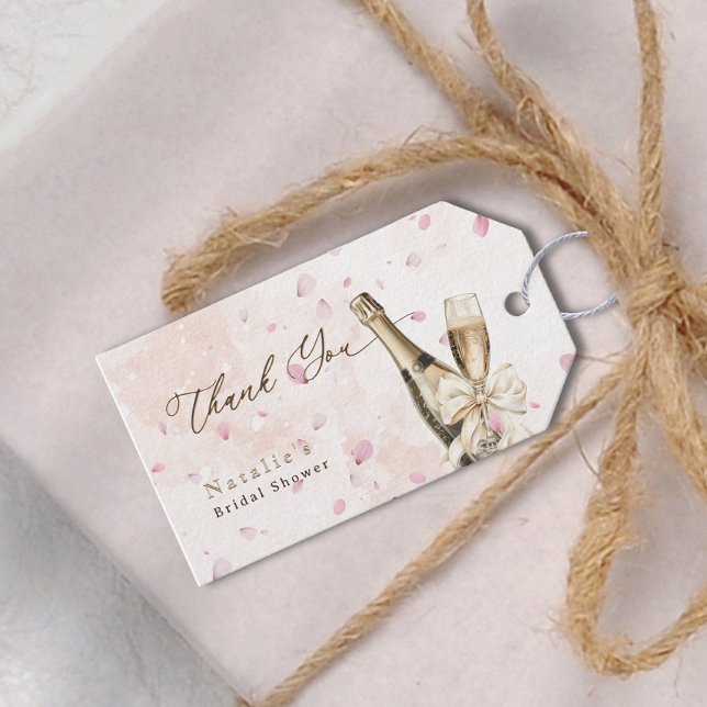 Étiquettes-cadeau Élégants pétales Bubbly Fête des mariées Carte de  (Elegant Petals Bubbly Bridal Shower Thank You Card Gift Tags)