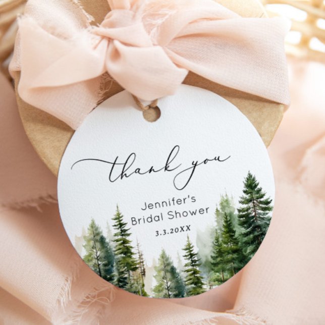 Étiquettes Cadeau Élégants pins de forêt mariage remerciement (Créateur téléchargé)