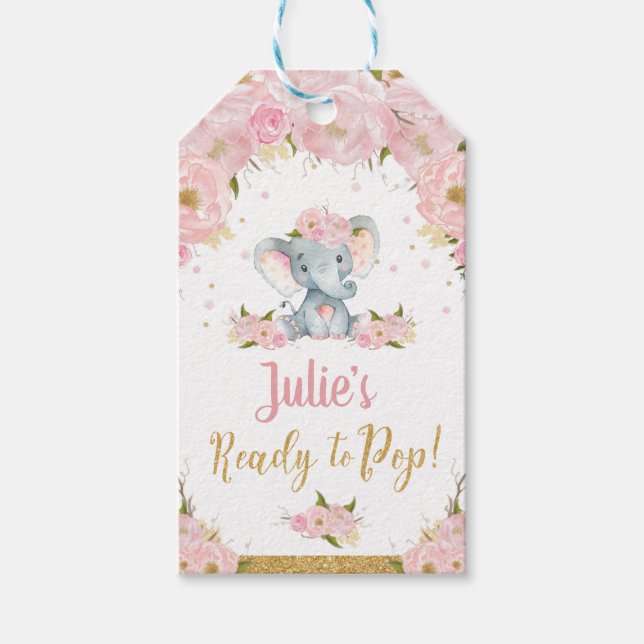Étiquettes-cadeau Elephant Baby shower sur le point de pop Favoriser (Devant)