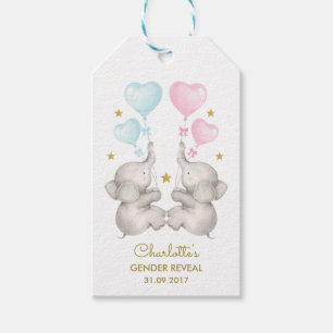 Étiquettes-cadeau Elephant Bébé Genre Révéler Bleu rose Or Faveurs