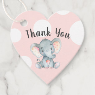 Étiquettes Cadeau Eléphant mou bébé et Merci Pois