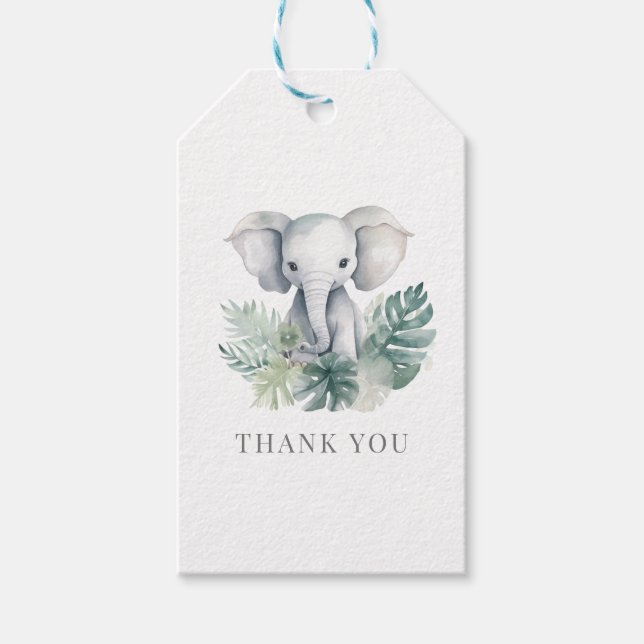 Étiquettes-cadeau Eléphant Neutral Cute Premier Anniversaire Merci (Devant)
