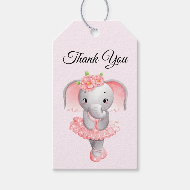 Étiquettes-cadeau Eléphant rose et gris mou Merci Ballerina (Devant)