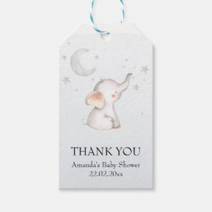 Étiquettes-cadeau Elephant Stars Lune Dusty Blue Boy Baby shower
