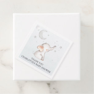 Étiquettes Cadeau Elephant Stars Lune Dusty Blue Boy Baby shower Gi