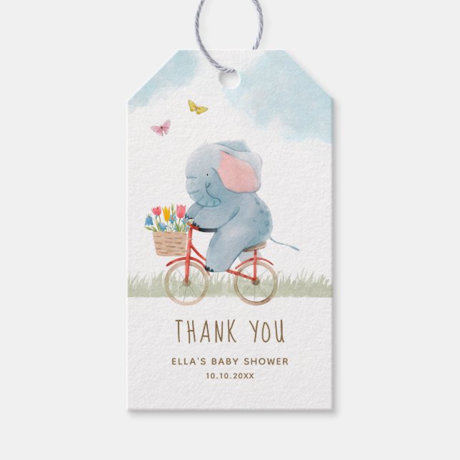 Étiquettes-cadeau Eléphant sur Baby shower à vélo (Devant)