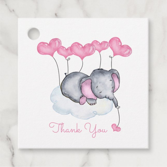 Étiquettes Cadeau Eléphant sur Cloud Cute Girl Baby shower (Devant)