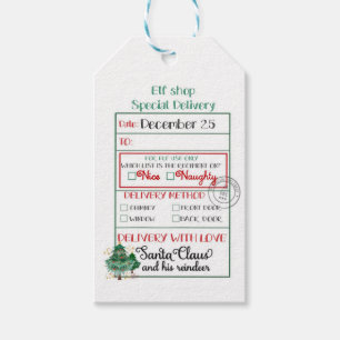 Étiquettes-cadeau Elf Shop Livraison spéciale Arbres Nice ou coquine