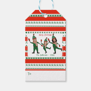 Étiquettes-cadeau Elf votre famille de trois Écarts Rouge Vert Funny