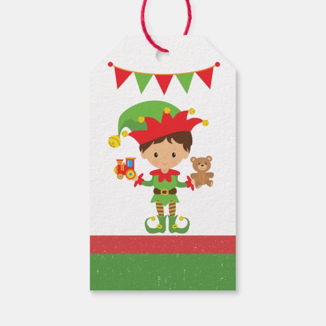 Étiquettes-cadeau Elfe avec cadeaux et Arrière - plan blanc envelopp (Dos)
