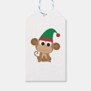 Étiquettes-cadeau Elfe de Noël singe