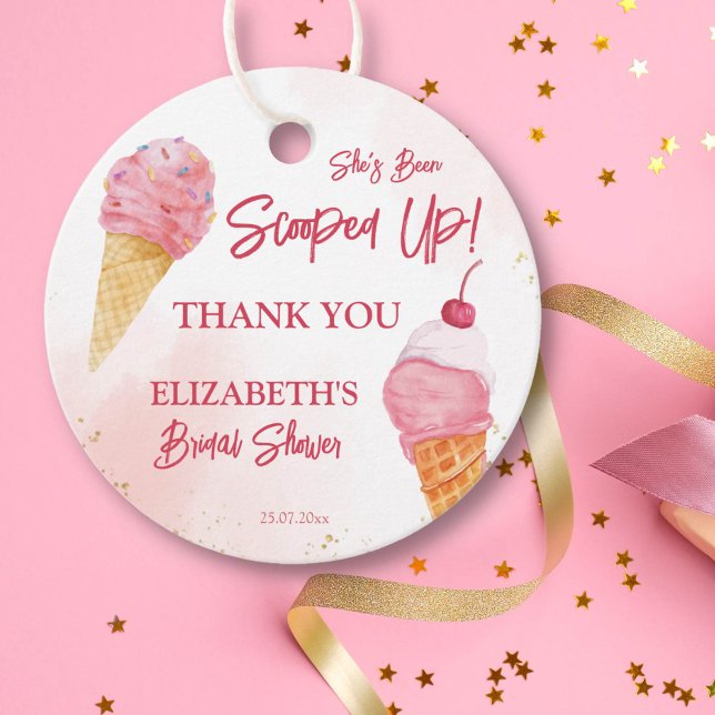 Étiquettes Cadeau Elle a été écumée enterrement de vie de jeune fill (She's been scooped up pink  ice cream bridal shower favor gift tags)
