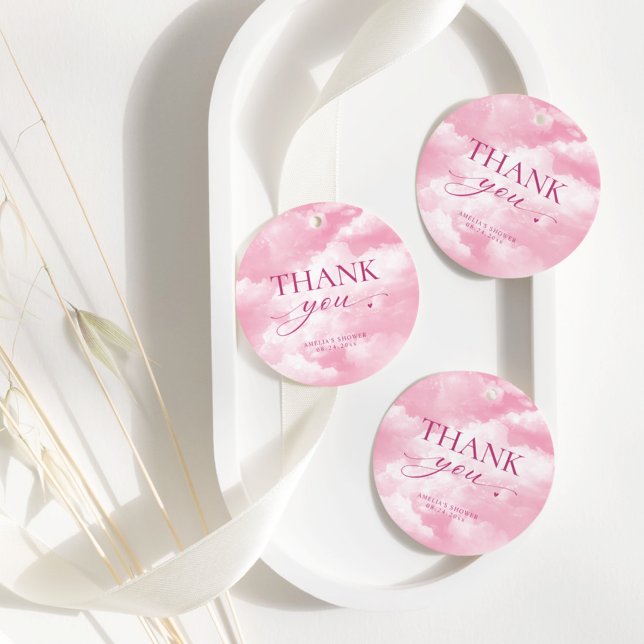 Étiquettes Cadeau Elle est dans le nuage neuf Merci rose (Créateur téléchargé)