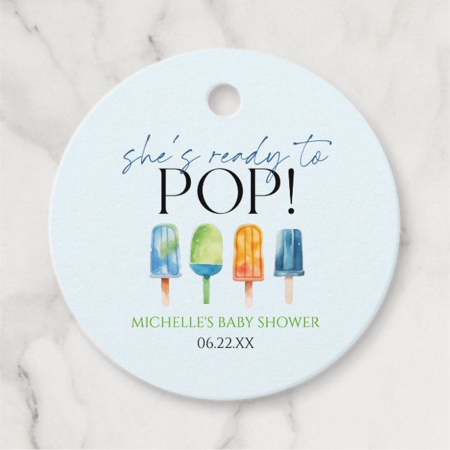 Étiquettes Cadeau Elle est prête à pop ! Baby shower Popsicle (Devant)
