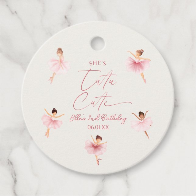 Étiquettes Cadeau Elle est Tutu mignonne rose Ballerina 2e fête d'an (Devant)