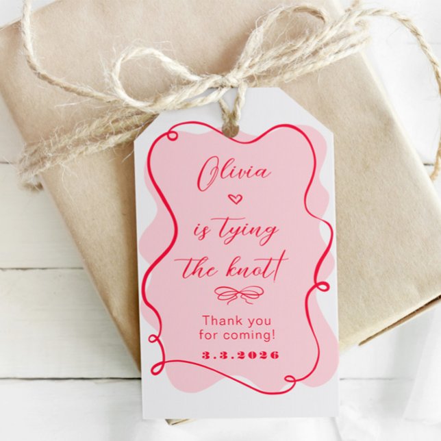 Étiquettes-cadeau Elle noue le noeud rose et rouge merci (Créateur téléchargé)