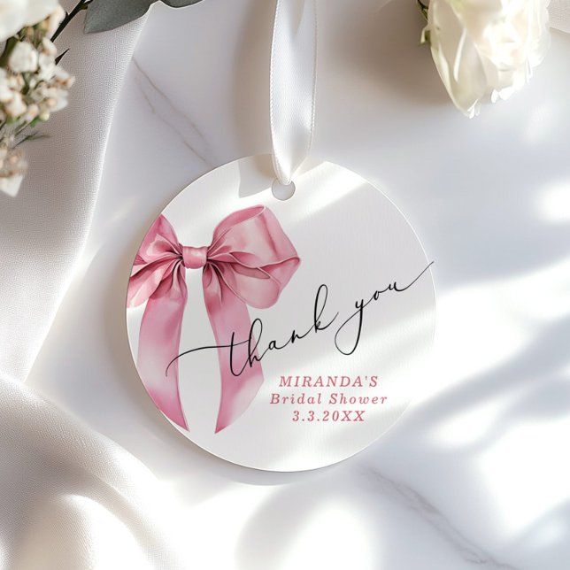Étiquettes Cadeau Elle noue le nœud Rose Pink Mariage Merci (Créateur téléchargé)