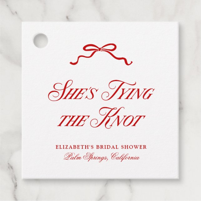 Étiquettes Cadeau Elle Noue Le Nœud Rouge Élégant Dessiné à la Main  (Devant)