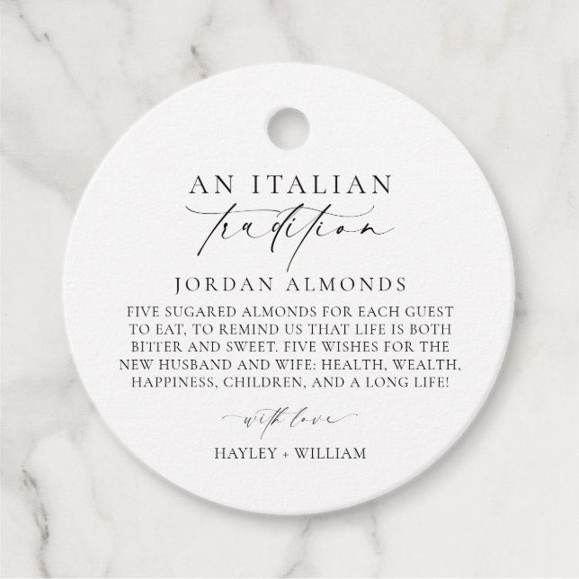 Étiquettes Cadeau Ellesmere Une Tradition Italienne Des Amandes Suga (Devant)