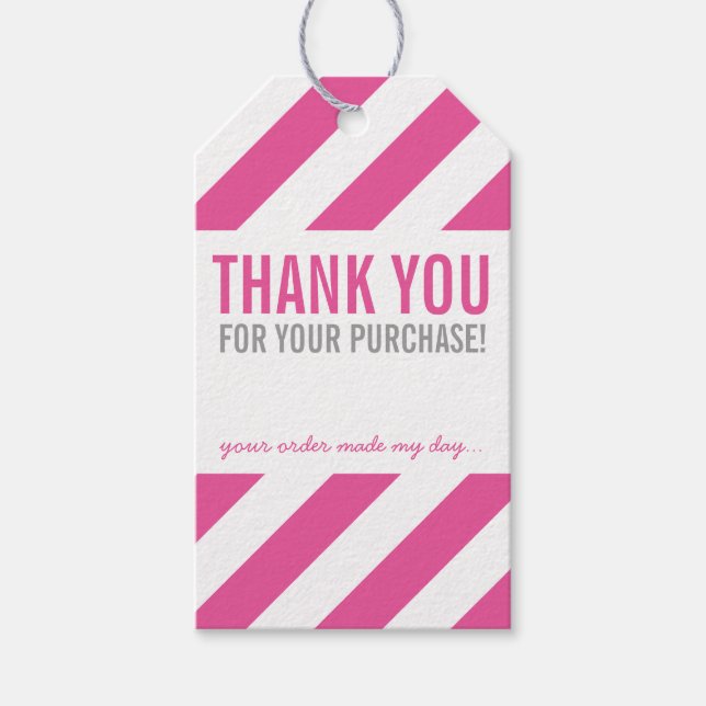 Étiquettes-cadeau EMBALLAGE D'ENTREPRISE MERCI gras rose rayé (Devant)