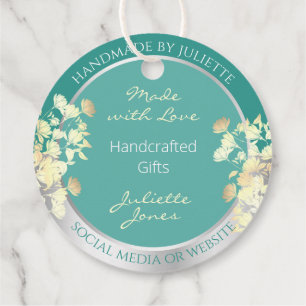 Étiquettes Cadeau Emballage Turquoise floral et argenté