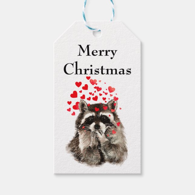 Étiquettes-cadeau Embrasages Baisers Joli Raccoon Baiser Baisers Noë (Devant)