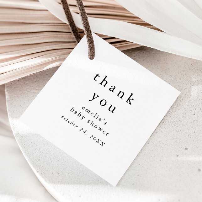 Étiquettes Cadeau EMELIA Minimal Rustique Simple Baby shower Merci (EMELIA Minimal Rustic Simple Baby Shower Thank You Favor Tags)