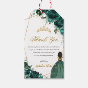 Étiquettes-cadeau Emerald Green Floral Brown Tan Skin Girl Anniversa