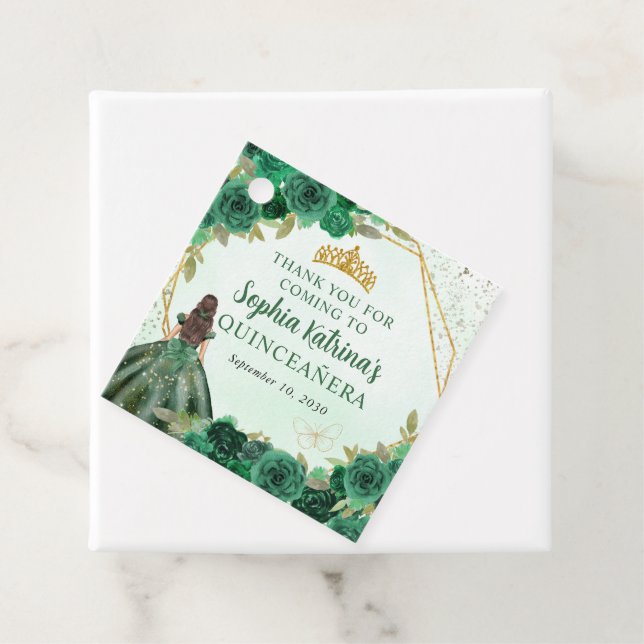 Étiquettes Cadeau Emerald Green Floral Princess Tiara Merci (En situation)