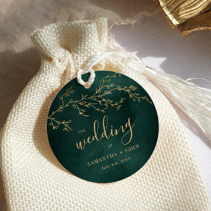 Étiquettes Cadeau Emerald Green & Gold Botanical Mariage élégant