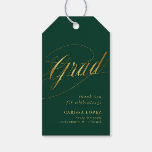 Étiquettes-cadeau Emerald Green & Gold Minimalist Grad Calligraphie