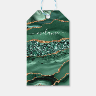 Étiquettes-cadeau Emerald Green Gold Parties scintillant Balises cad