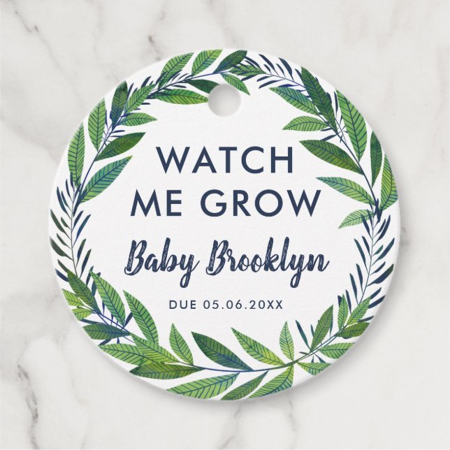Étiquettes Cadeau Emerald Greenery Watch Me Grow Baby shower (Devant)