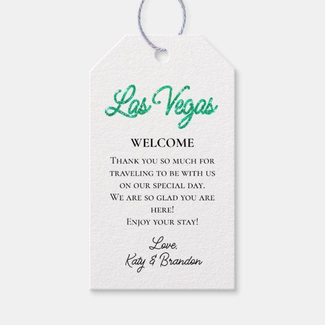 Étiquettes-cadeau Emerald Las Vegas Étincelles Mariage Bienvenue (Devant)