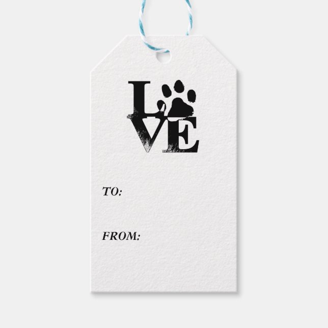Étiquettes-cadeau Empreinte de patte dans LOVE (Devant)