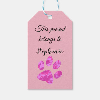 Étiquettes-cadeau Empreinte de patte des vagues rose et blanche