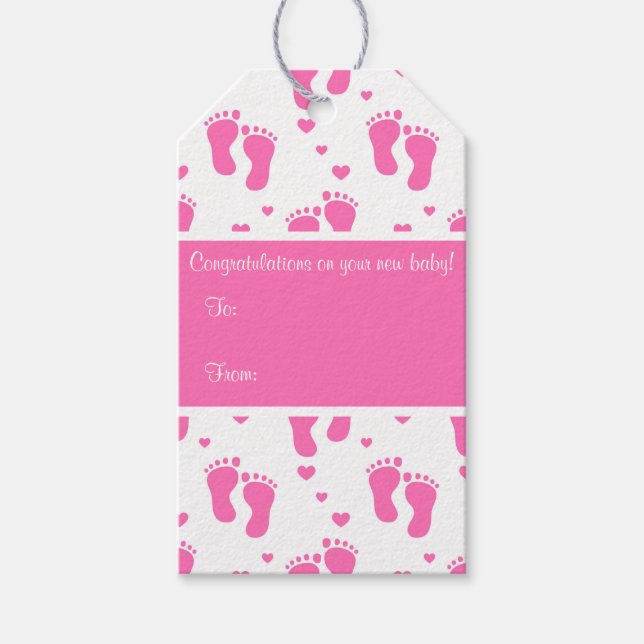 Étiquettes-cadeau Empreintes de bébé roses (Devant)