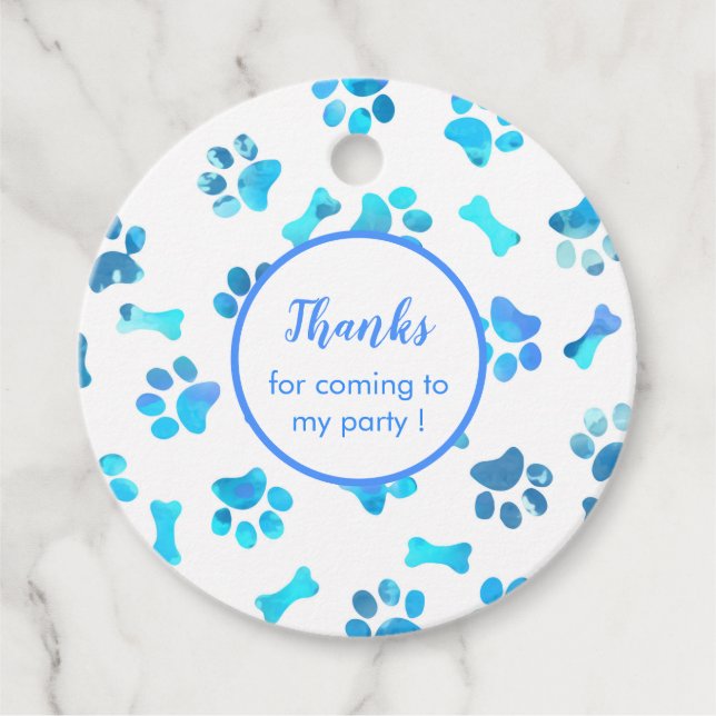 Étiquettes Cadeau Empreintes de pattes bleu aquarelle (Devant)