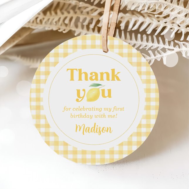 Étiquettes Cadeau en vichy Lemon Thème 1er anniversaire (Créateur téléchargé)