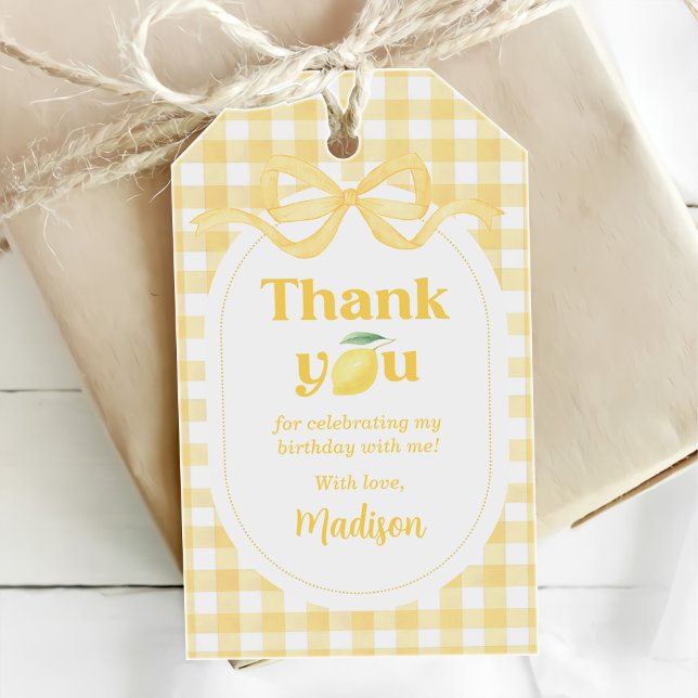 Étiquettes-cadeau en vichy Lemon Thème 1er anniversaire (Créateur téléchargé)