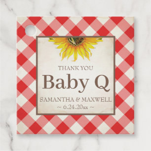 Étiquettes Cadeau En vichy Q bébé et Merci de tournesol rouge