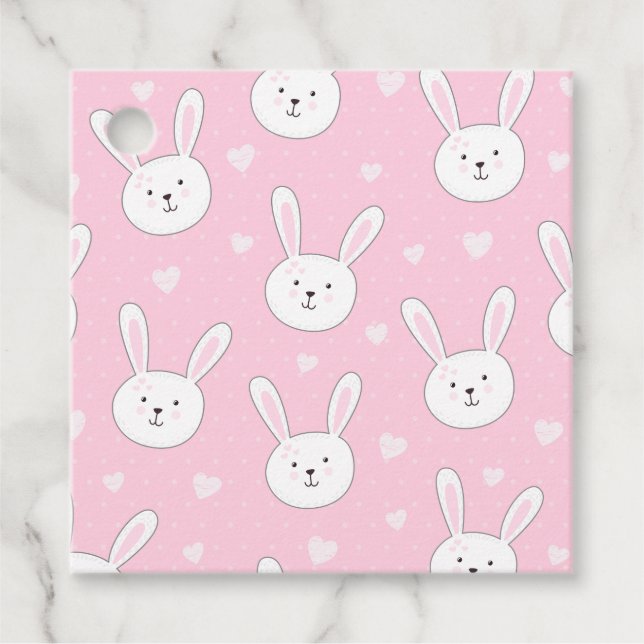 Étiquettes Cadeau Enfants adorable lapin lapin Pâques Coeurs roses (Devant)